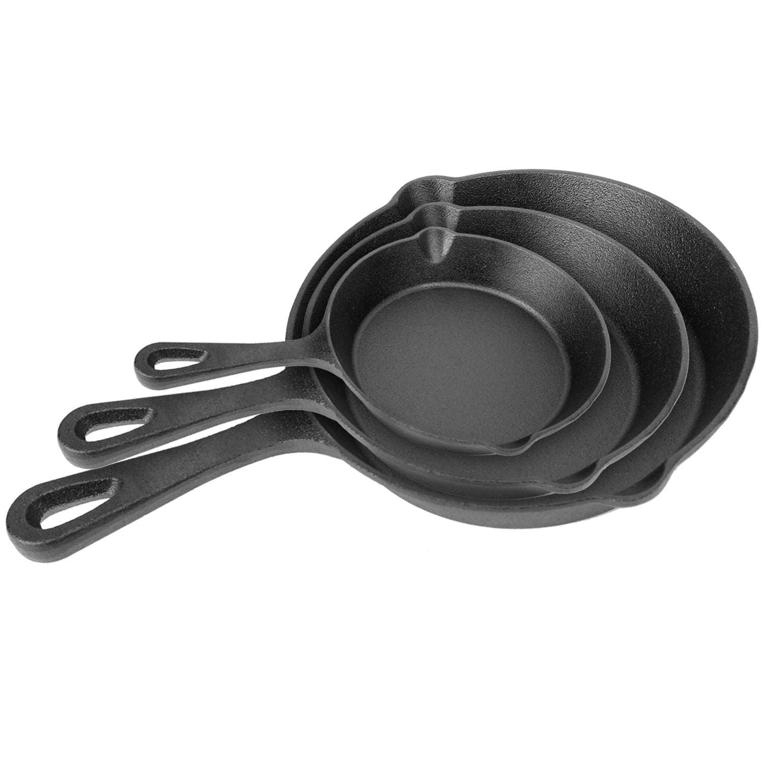 3Pcs Pre-Seasoned Cast Iron Skillet Set 6/8/10in Non-Stick Oven Safe Cookware Heat-Resistant Frying Pan Doba